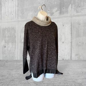 Vintage black Marled cowl chunky knit crochet neck sweater oversized XS S